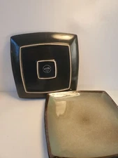 GIBSON Square DINNER Plates Taupe & Blue Tequesta By Gibson Elite  SET OF 3