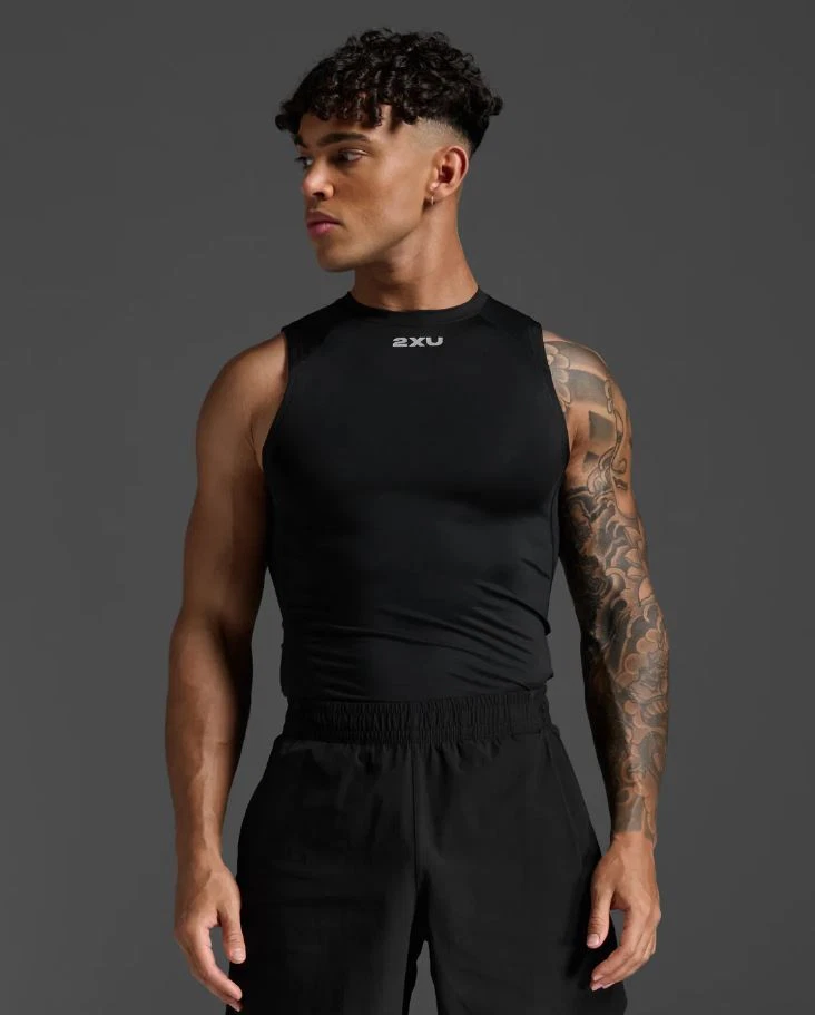 2XU Mens Core Compression Sleeveless Top- Black - Image 3 of 4