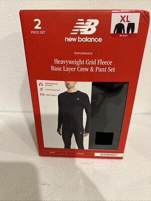 New Balance 3.0 Heavyweight Grid Fleece Base Layer Crew & Pant Mens XL Black New