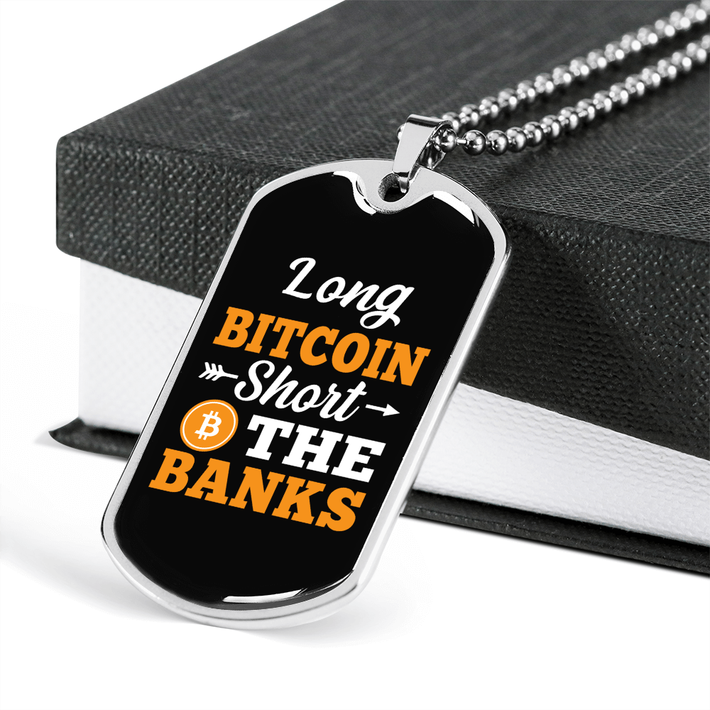 Long Bitcoin Short The Banks Necklace Stainless Steel or 18k Gold Dog T |  eBay