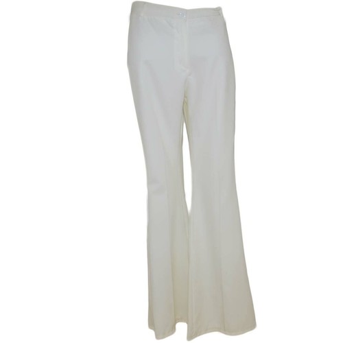 Pantaloni donna a zampa bianchi a vita alta di cotone sexy slim aderenti  tinta u | eBay