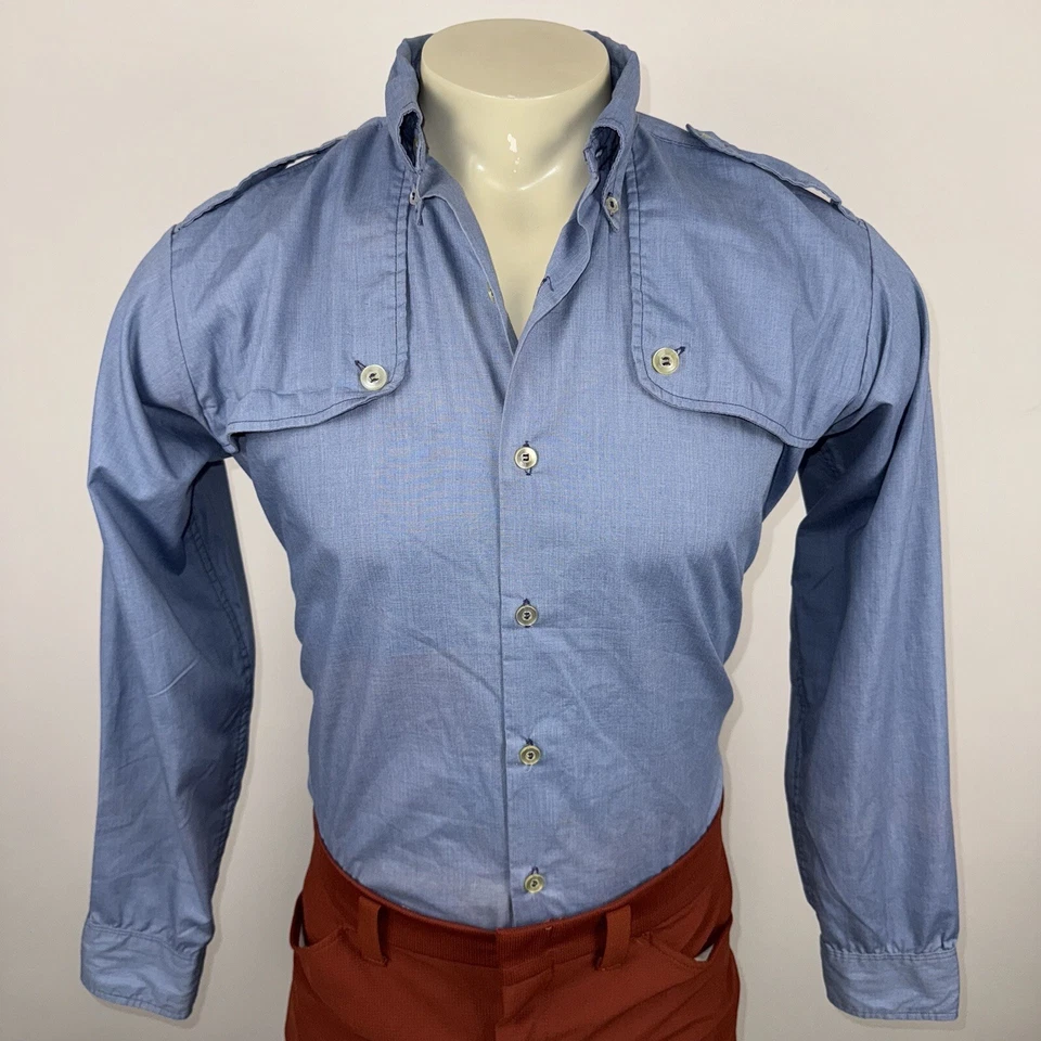 Camisa De Colección Sears Chambray Para Hombres Disco Cónica Nik MCM Twos Company Años 60 70 Mediana Foto 4 de 4