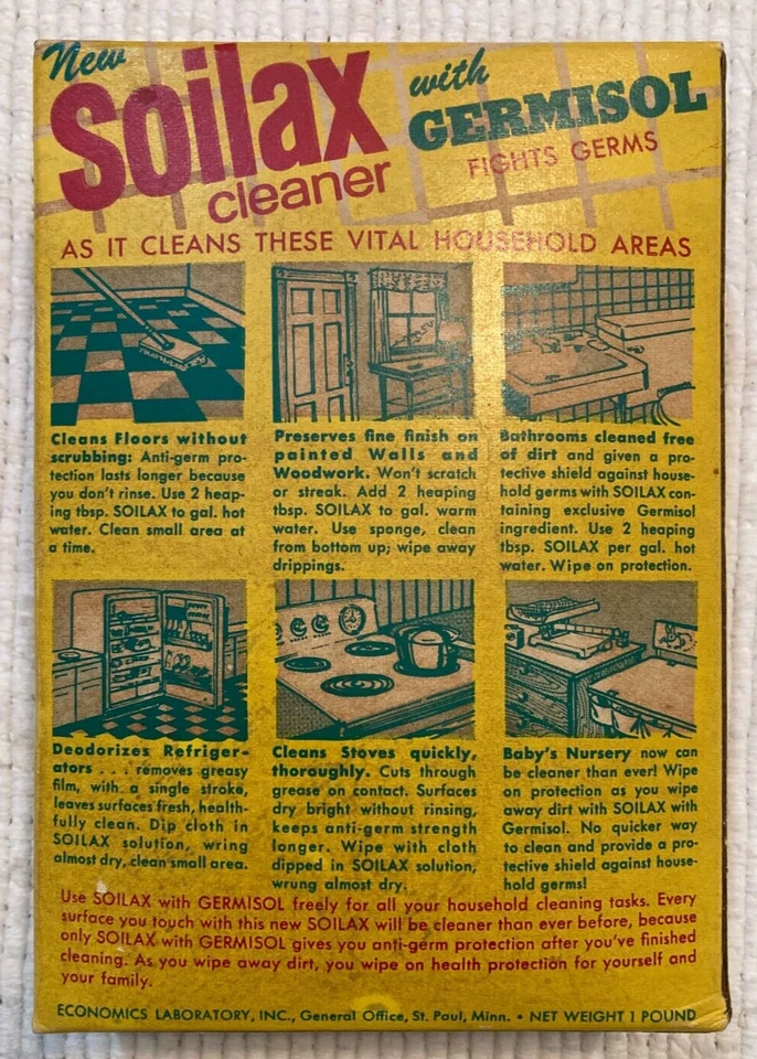 Limpiador SOILAX vintage años 50 con Germisol - CAJA 1 LB - abierto, 90% lleno Foto 2 de 4