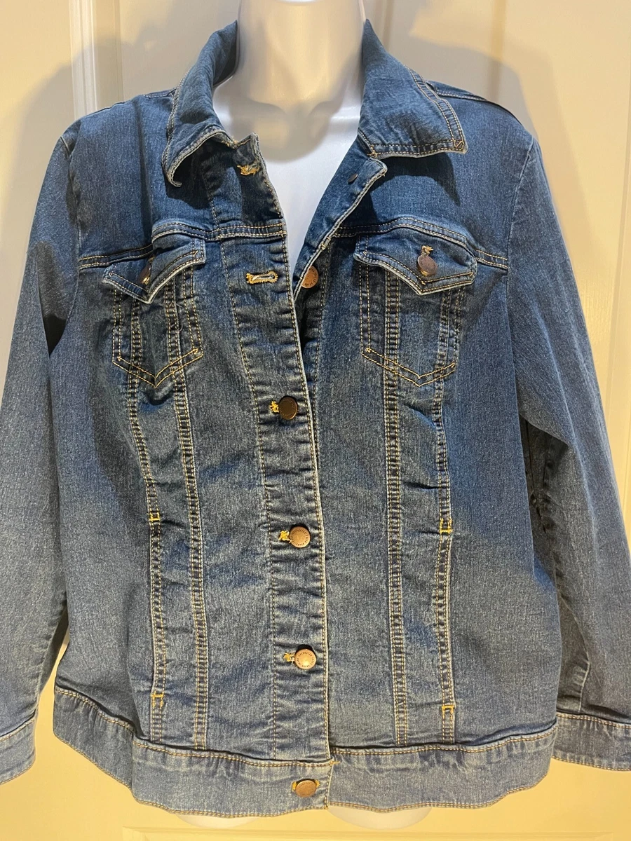 Coldwater Creek Denim Jacket Womens Side Pockets Embroidered Size