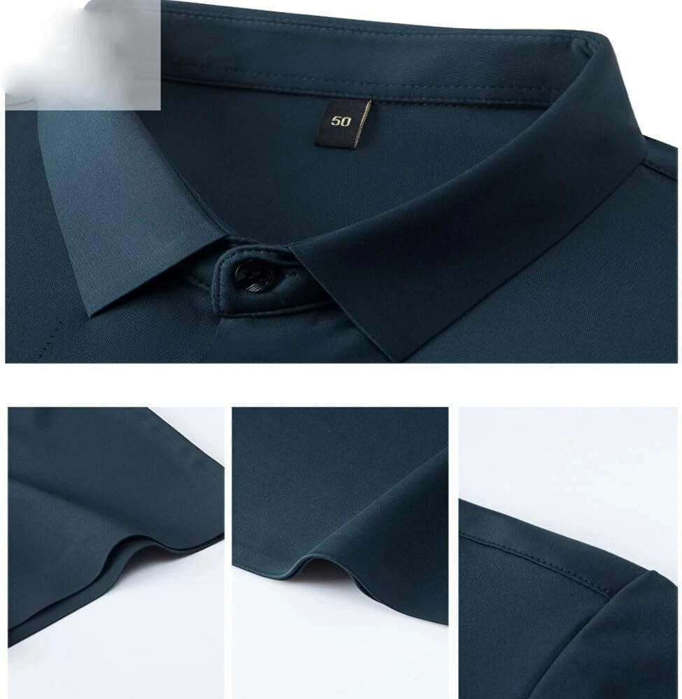 Men Anti-Wrinkle Ice Silk Quick-Drying Short Sleeve Stretch Business Work Shirt Men Anti-Wrinkle Ice Silk Quick-Drying Short Sleeve Stretch Business Work Shirt