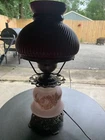 Vintage Milk Glass Hurricane Lamp Pretty In Pink 16.5”