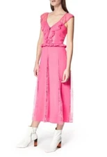 Pink Womens Floral Lace Midi V Neck Cocktail Three floor Dress Size 8 10 12 14