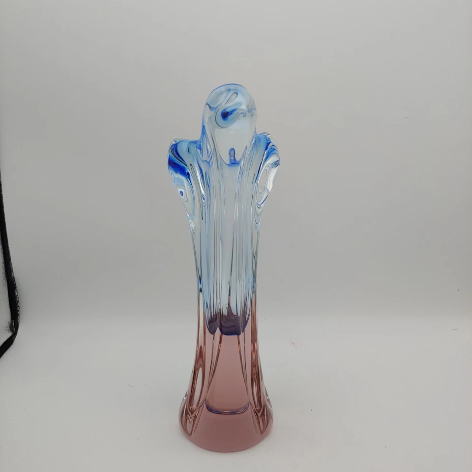 Josef Hospodka Hand Blown Glass Vase - 11" vtg Blue Pink Czech Bohemian Chribska - Image 4 of 4