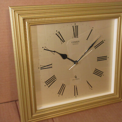 NICE Vtg Citizen Quartz Crystron Japan Wall Clock Gold Frame Roman