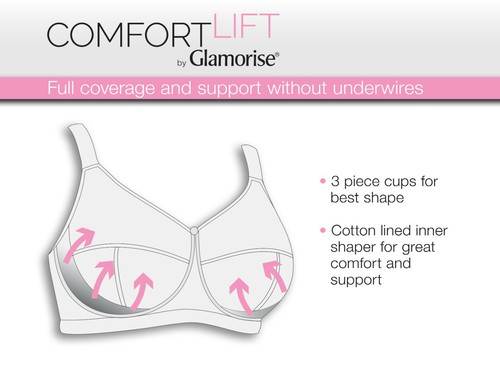 Glamorise COMFORT LIFT Bra Taupe 50i Wirefree Support 3-Piece Cups Soft Lace NEW - Picture 11 of 12