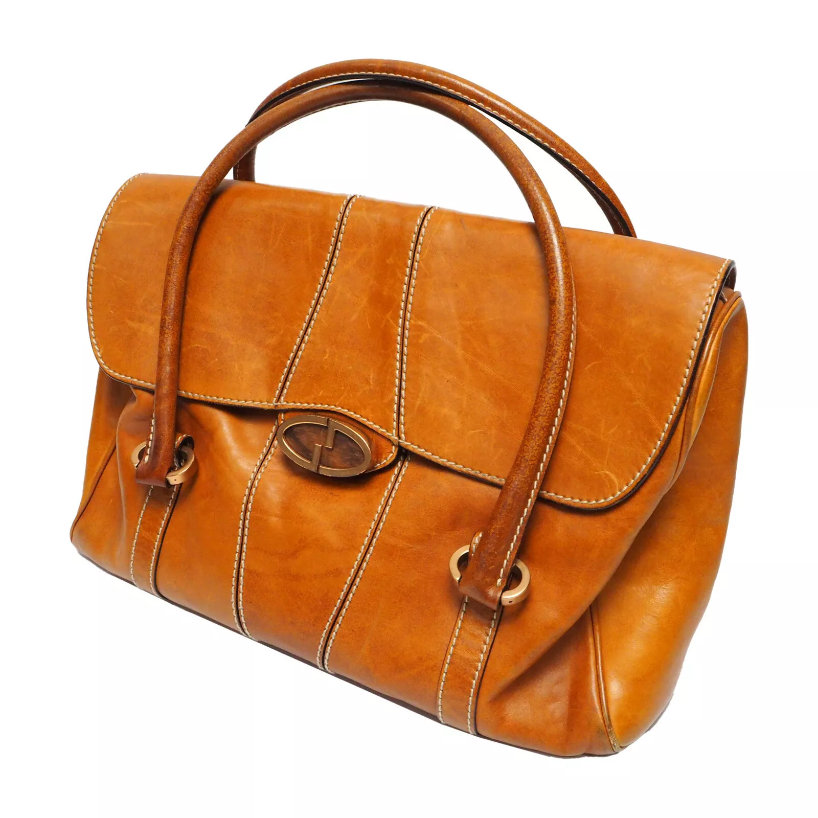 Sac à main fourre tout GUCCI à emboîtement G double poignées cuir marron/lin 124251