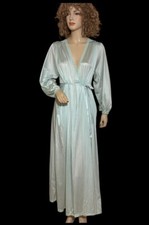 Vintage Miss Elaine Long Nylon Olga-Esque Lt Aqua Dressing Gown Robe Sz S