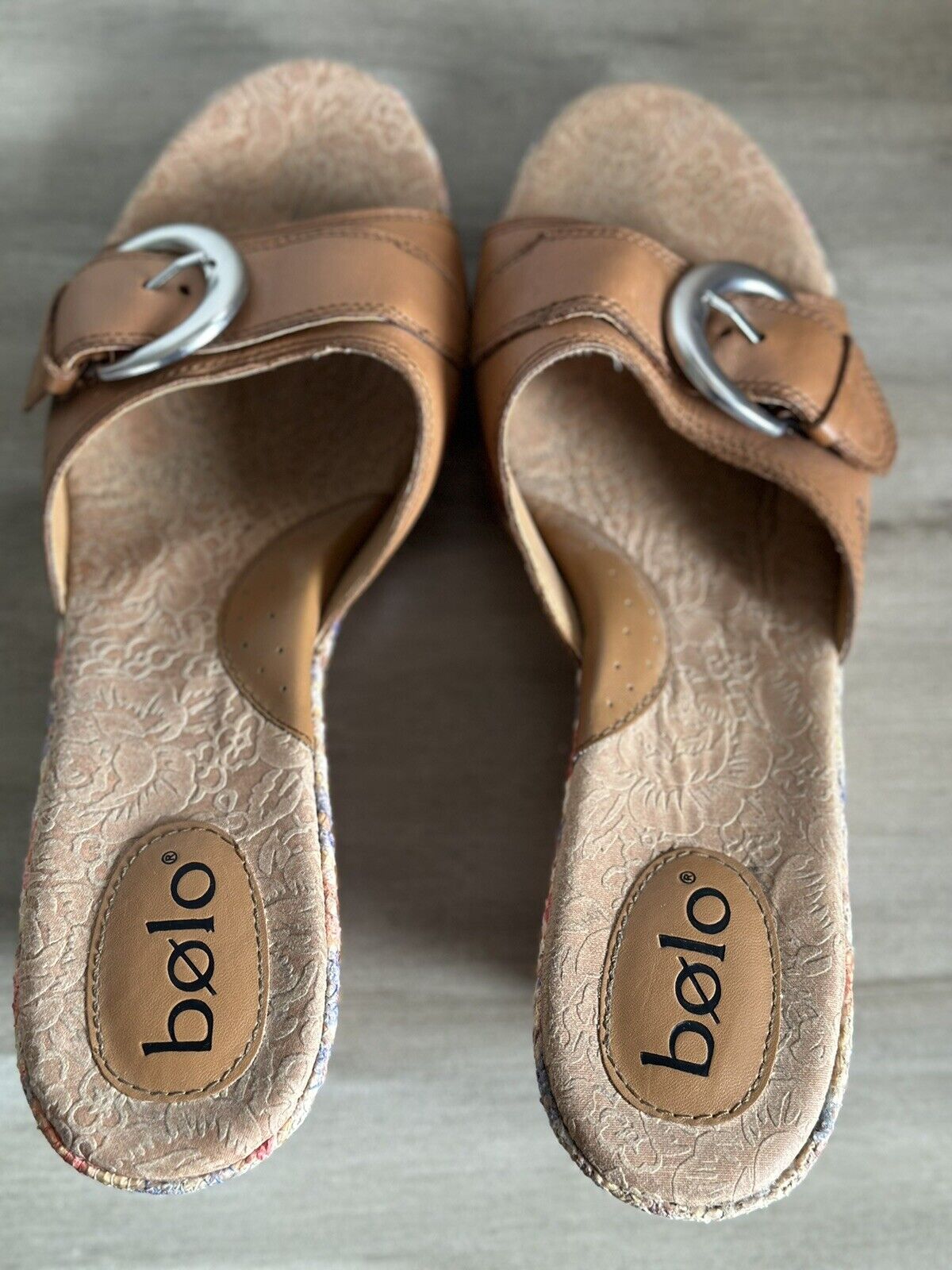 Bolo Sandals by BORN Tan with Floral Wedge Heel &… - image 3