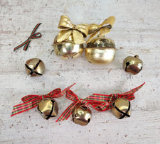 Lot of Vintage Gold Tone Christmas Jingle Bells Decorations Ornaments Ribbon