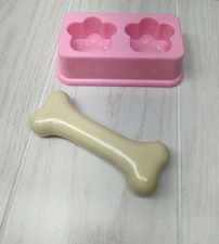 Build a Bear or Barbie Pink paws dog food water bowl and bone for plush puppy