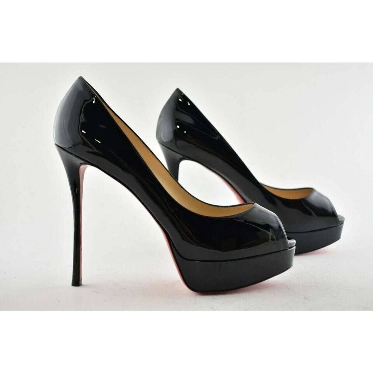 Christian Louboutin Fetish Peep 130 Black Patent Platform Sandal
