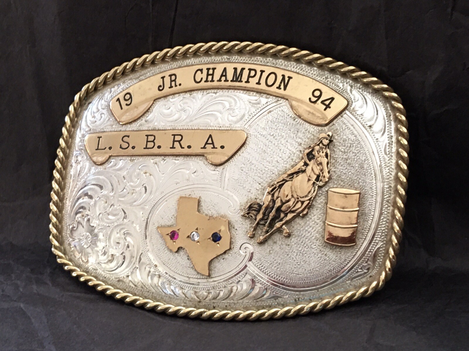 1994 LSBRA Lone Star Barrel Racing Champion GIST Sterling OL TEXAS Trophy Buckle