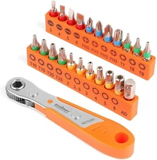 23 Piece 1/4" Low Profile Right Angle Ratchet Wrench Screwdriver With 90 Degree