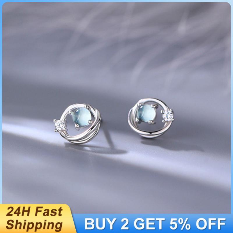 Trendy Planet Earrings Needles Sweet Cute Silver Color Piercing For Women Crysta