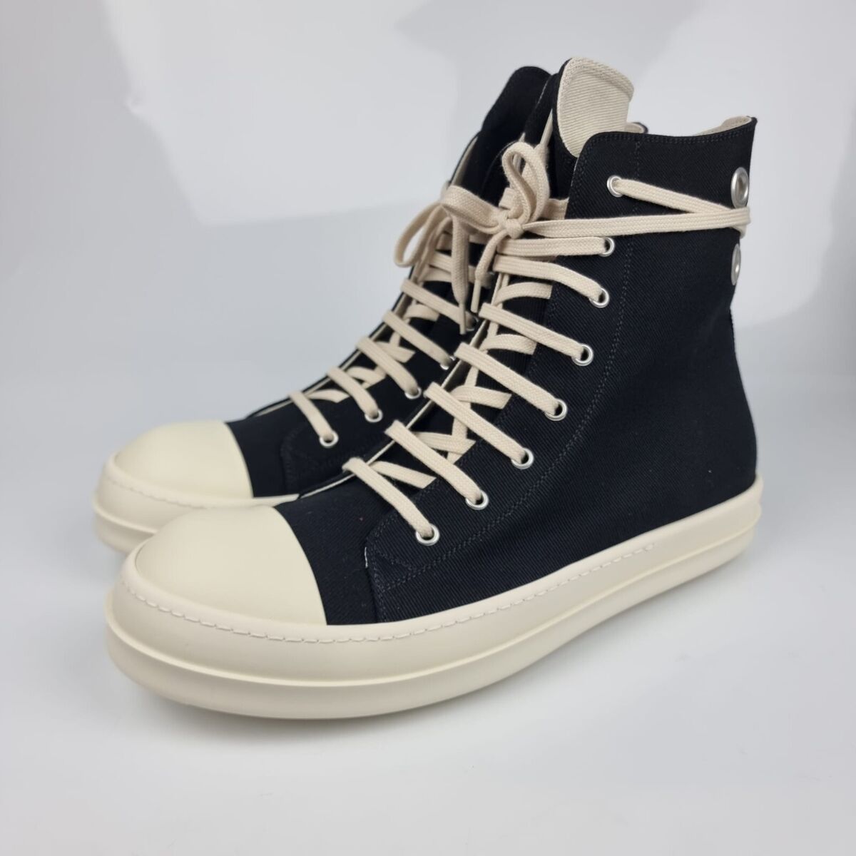 Rick Owens DRKSHDW Ramones High Top Black Canvas Sneakers New Size 42 US 9