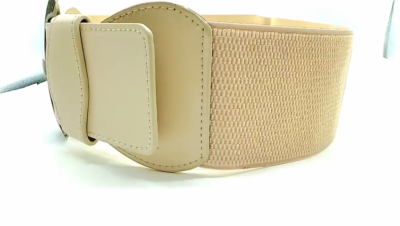 Women Ivory Color Wide Elastic Fashion Belt Big Antique Gold  display picture 1