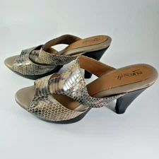 Euro Soft by Sofft Shoes Women's 9M Heels Open Toe Reptile Snake-Skin Pattern