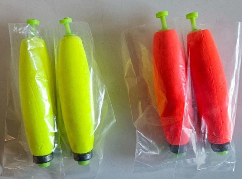 Lot of 4 Eagle Claw 4" Foam Snap-On Floats Chartreuse & Fluorescent Red NEW