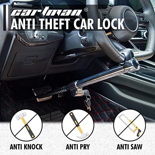 Steering Wheel Lock Bar Heavy Duty anti Theft Security Brake Pedal Lock
