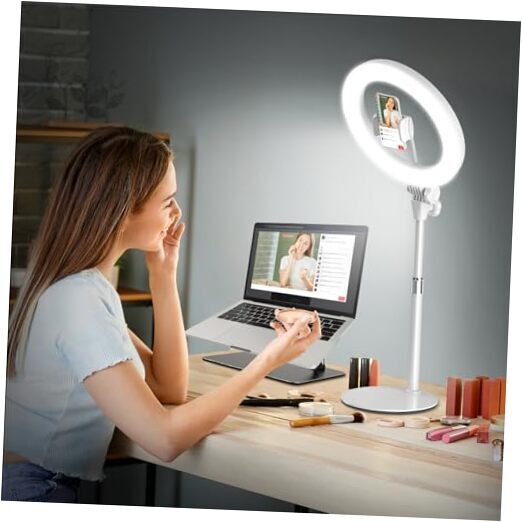 Anillo de luz con soporte para transmisión - Iluminación de escritorio LED de 10