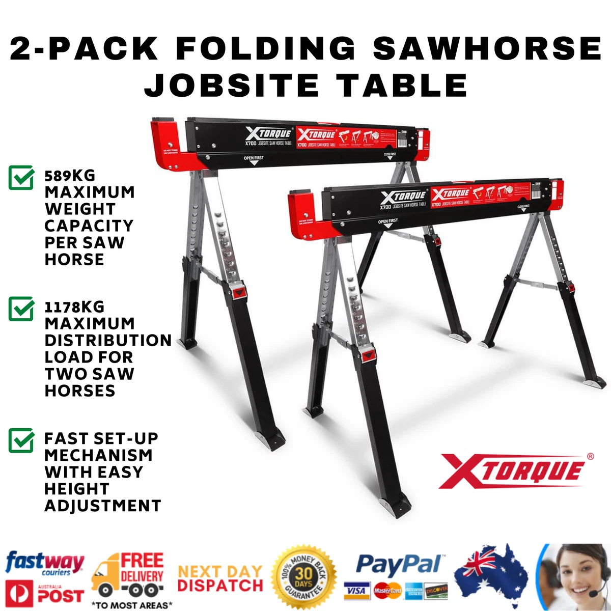 Xtorque X700 2 Pack Heavy Duty Height Adjustable Folding Jobsite