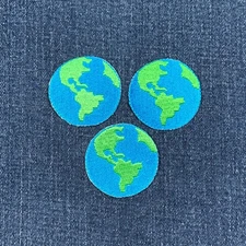 3-Pack Planet Earth Applique Patch - Embroidered Space Badge 1.5" Iron Or Sew On