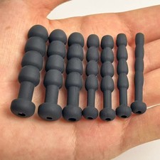 Silicone Short Urethral Sounds Hollow Stretcher Beads Plug Dilator SM For Man