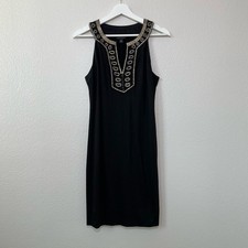 Banana Republic Womens Black Beaded Shift Dress Midi Sleeveless Gold Size Small
