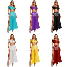 Women Skirt Crop Top Dress Shiny Belly Dance Costume Arabian Dancewear Show