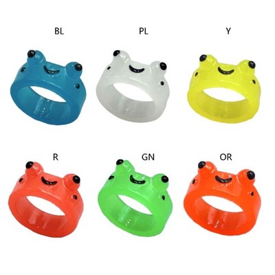 Cute Luminous Frog Resin Ring Colorful Novel Funny Animal Cartoon