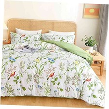 Size Duvet Cover Set, Green Floral/Flower Leaf Bird King Green Floral Red Bird