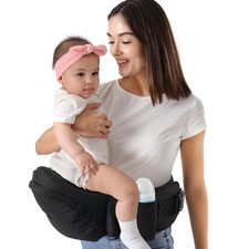 Baby Hip Carrier with Adjustable Waistband Breathable Mesh Non-Slip Seat Black
