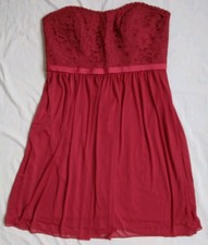 Red Bustier Strapless Dress Floral Lace Holiday Prom Party Elegant Women's 12
