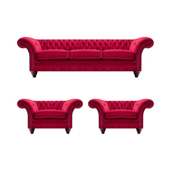 Exklusive Rote Chesterfield Sofas Designer Couchen Sessel 3-Sitzer 3Tlg-image