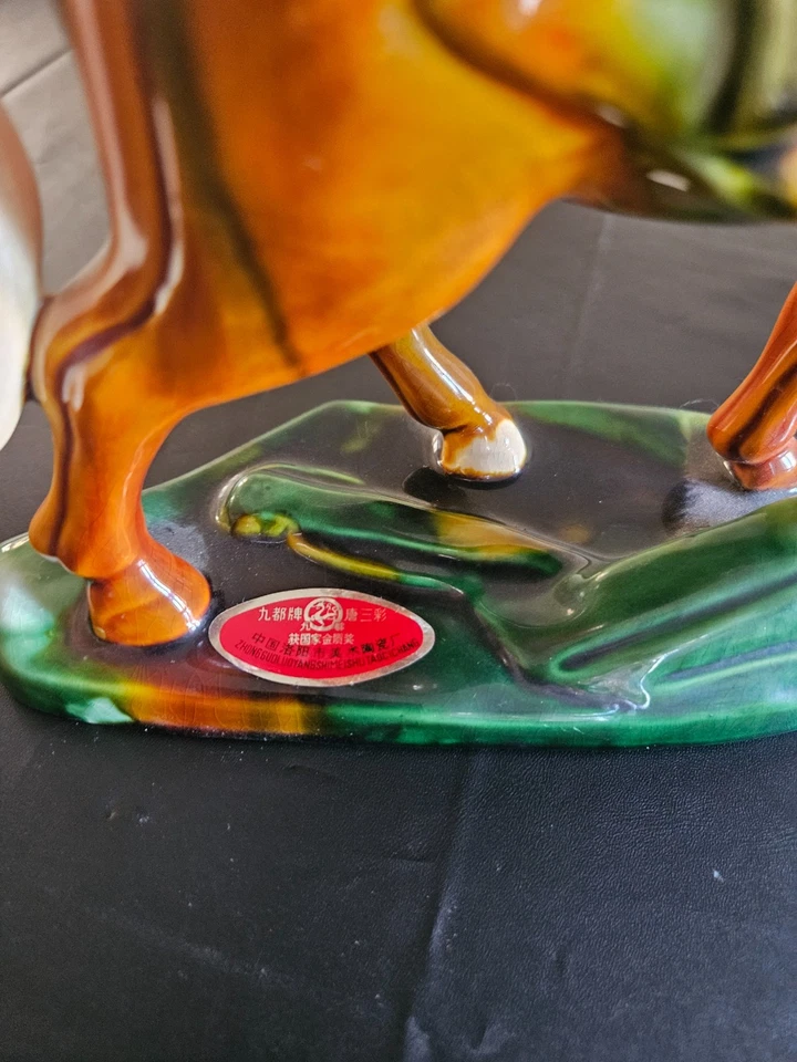 Vintage Chinese Tang Dynasty Style Sancai Glazed Horse Sculpture 9 1/2" Tall - Image 2 of 3