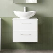 Image of Nuie Arno Wall Hung 2-Drawer Vanity Unit with Worktop 600mm Wide - Gloss White