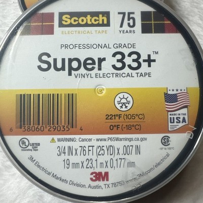 3M Scotch Super 33+ Vinyl Electrical Tape 3/4'' X 76  Black