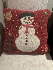 Laura Megroz Chandler 4 Corners Snowman Winter/Christmas Throw Pillow Wool