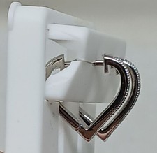 925 Sterling Silver Heart Hoop Earrings W/ CZ Stones 5/8 Inch New Signed G-8