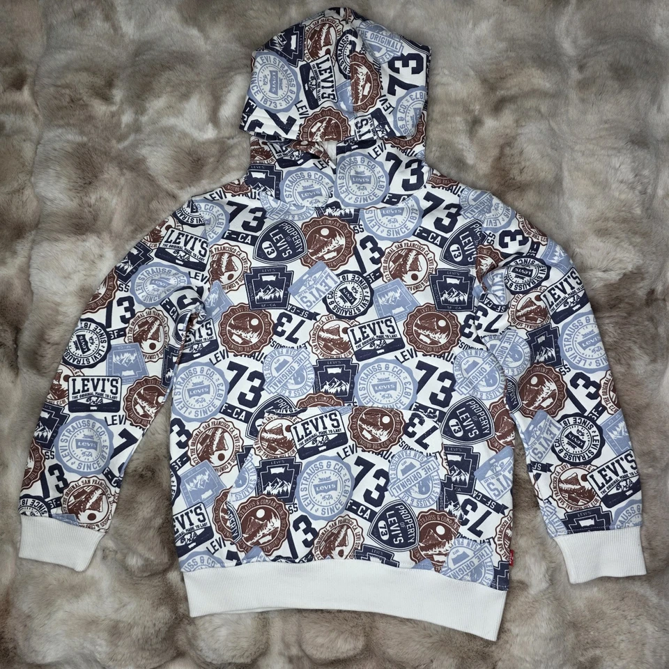 Levi's felpa manica lunga con cappuccio e jeans denim set 2 pezzi blu taglia 6 bambino nuovo con etichetta - Immagine 3 di 4