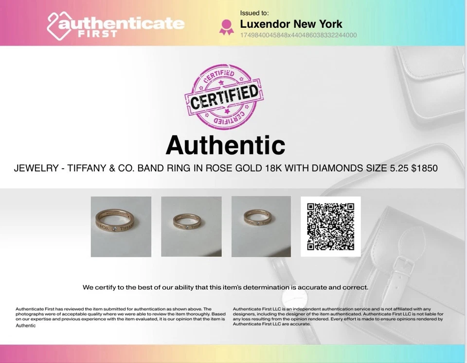 Tiffany & Co. Anillo Banda en Oro Rosa 18K con Diamantes talla 5.25 NUEVO $1850 Foto 4 de 4