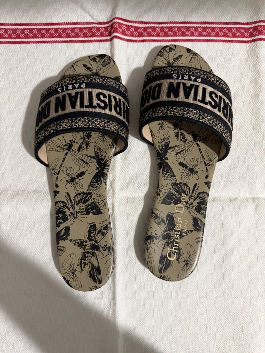 Christian Dior Women's Slide Sandals Beige Floral Logo US 6 New