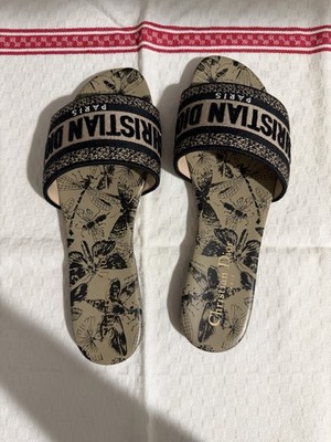 Christian Dior Women's Slide Sandals Beige Floral Logo US 6 New