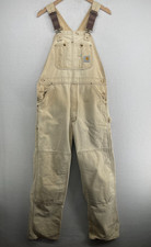CARHARTT Overalls 36X34 Double Knee Bib Dungaree Carpenter Canvas Beige R01 USA