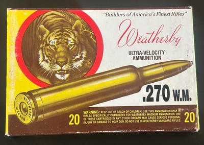 Vintage .270 Weatherby Magnum Empty Ammo Tiger  Box w Insert Ultra-Velocity